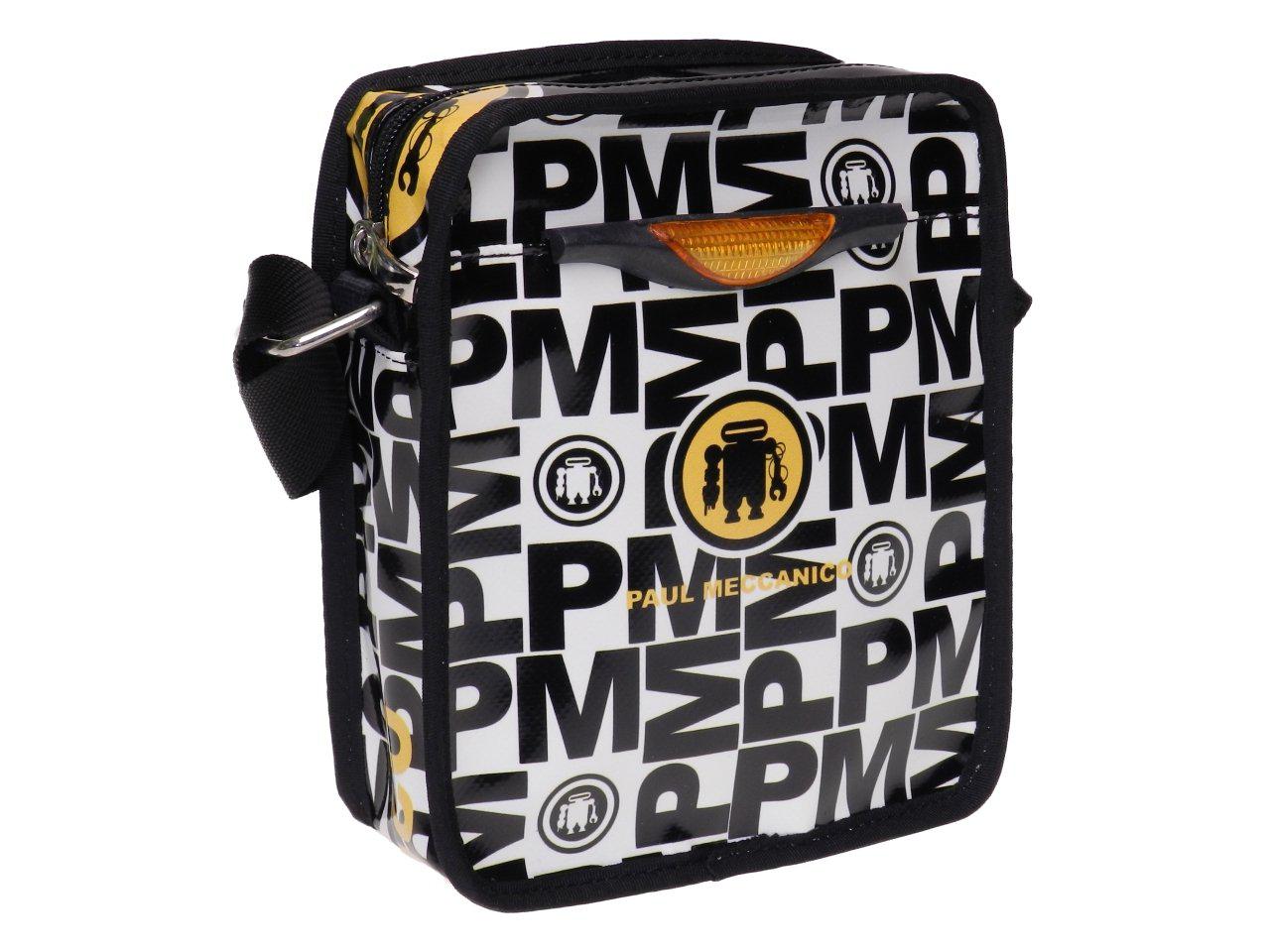 SHOULDER BAG BLACK AND WHITE COLOURS LETTERING FANTASY. STRATOS MODEL MADE OF LORRY TARPAULIN. - Limited Edition Paul Meccanico