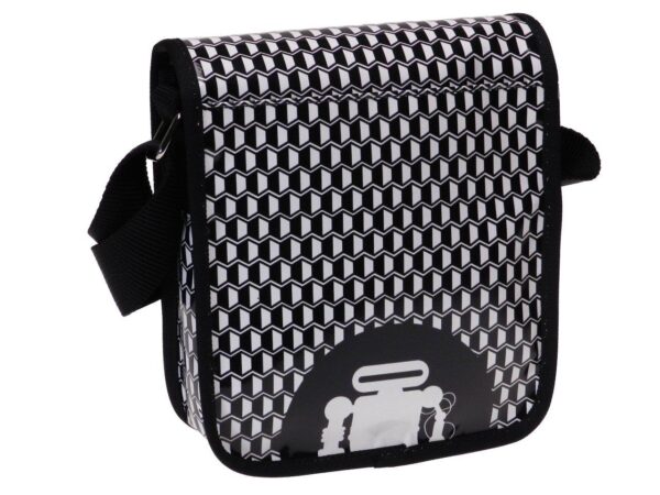 SHOULDER BAG BLACK AND WHITE WITH HEXAGONS PATTERN. MIPOK MODEL MADE OF LORRY TARPAULIN. - Unique Pieces Paul Meccanico