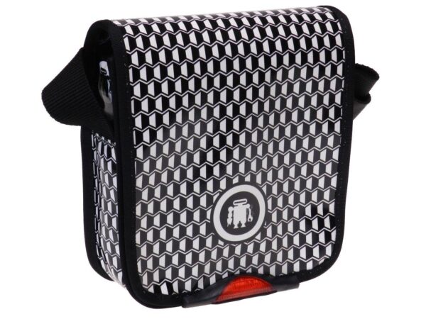 SHOULDER BAG BLACK AND WHITE WITH HEXAGONS PATTERN. MIPOK MODEL MADE OF LORRY TARPAULIN. - Unique Pieces Paul Meccanico