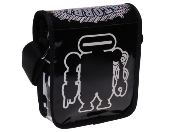 SHOULDER BAG BLACK AND WHITE WITH SKULL PRINT. MIPOK MODEL MADE OF LORRY TARPAULIN. - Unique Pieces Paul Meccanico