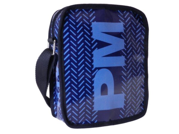 SHOULDER BAG BLUE COLOUR GEOMETRIC FANTASY. STRATOS MODEL MADE OF LORRY TARPAULIN. - Limited Edition Paul Meccanico