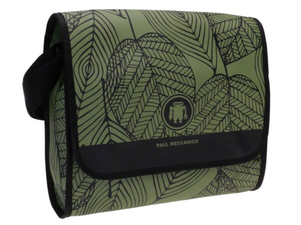 SHOULDER BAG DARK GREEN COLOUR WITH LEAVES FANTASY. MODEL BREAK MADE OF SOFT CRUELTY FREE LEATHER. - Unique Pieces Paul Meccanico