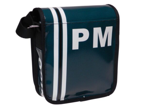 SHOULDER BAG DARK GREEN WITH WHITE STRIPES. MIPOK MODEL MADE OF LORRY TARPAULIN. - Unique Pieces Paul Meccanico