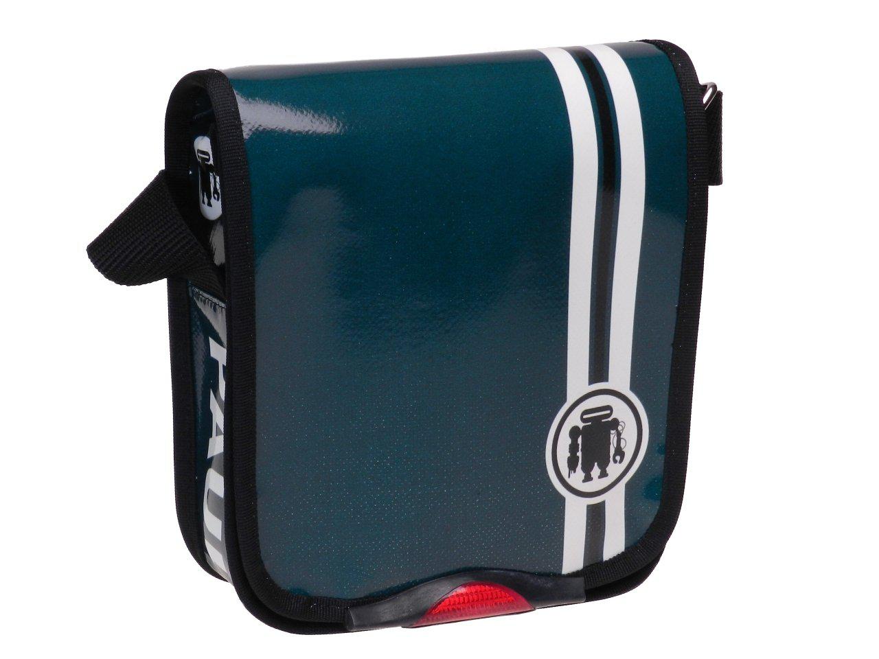 SHOULDER BAG DARK GREEN WITH WHITE STRIPES. MIPOK MODEL MADE OF LORRY TARPAULIN. - Unique Pieces Paul Meccanico