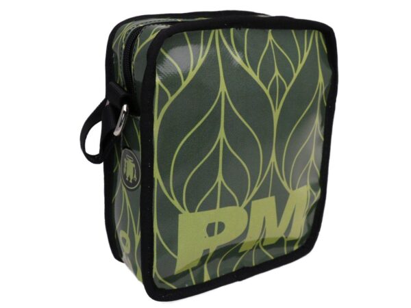 SHOULDER BAG GREEN COLOUR WITH LEAF PRINT. STRATOS MODEL MADE OF LORRY TARPAULIN. - Limited Edition Paul Meccanico