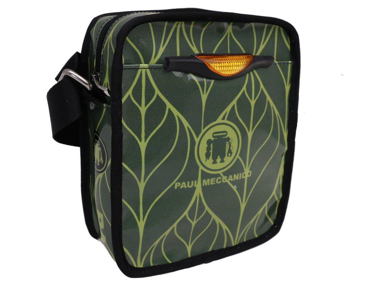 SHOULDER BAG GREEN COLOUR WITH LEAF PRINT. STRATOS MODEL MADE OF LORRY TARPAULIN. - Limited Edition Paul Meccanico