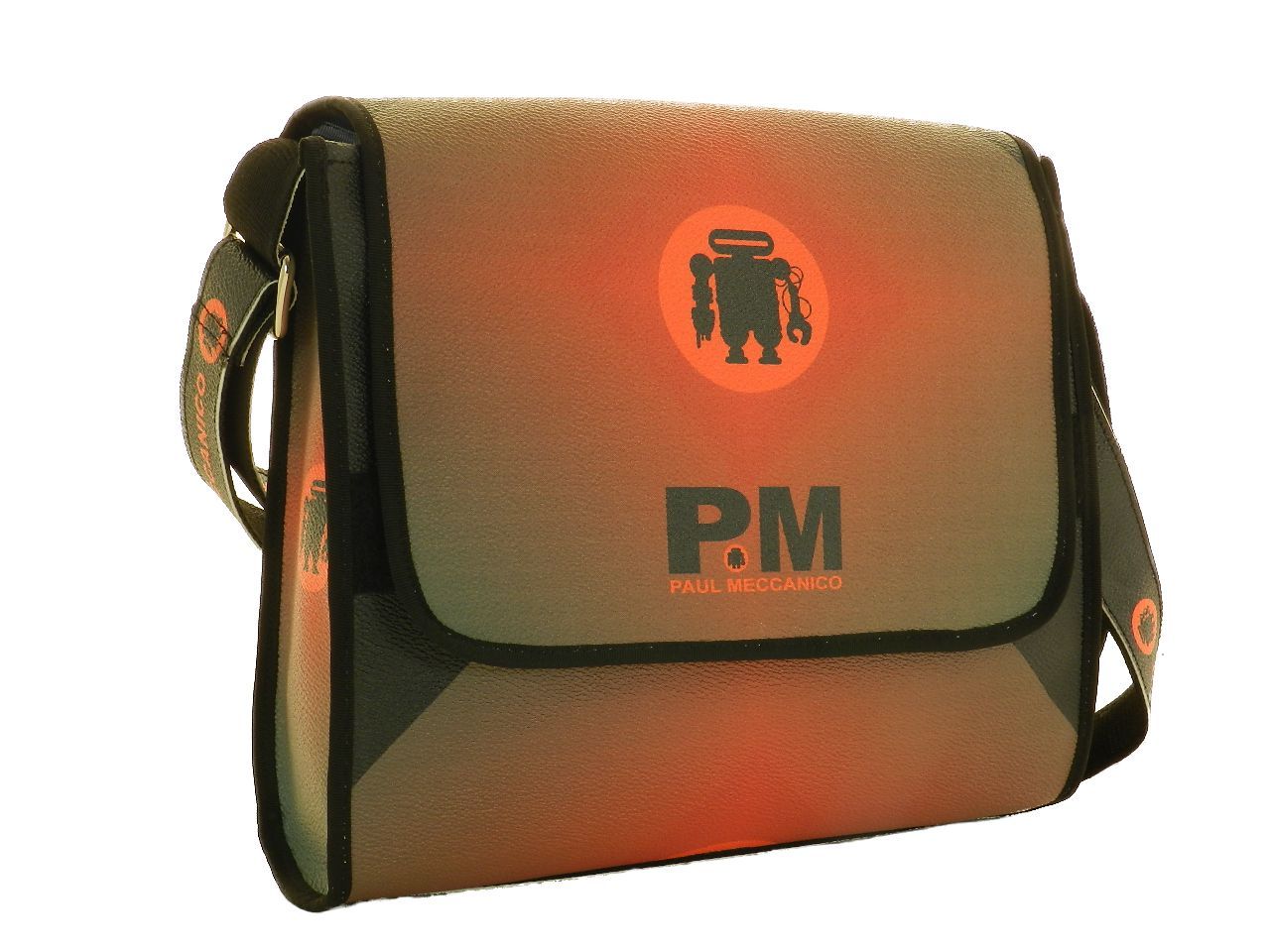 SHOULDER BAG PAUL MECCANICO MADE OF ECOLOGICAL LEATHER. BREAK MODEL KHAKI AND ORANGE COLOURS WITH SHADED EFFECT. - Unique Pieces Paul Meccanico
