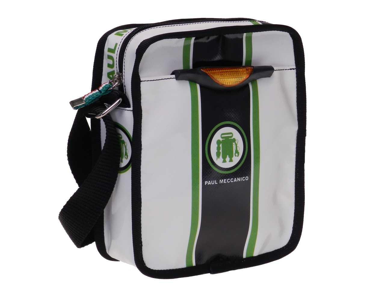 SHOULDER BAG WHITE, BLACK AND GREEN COLOURS. STRATOS MODEL MADE OF LORRY TARPAULIN. - Limited Edition Paul Meccanico