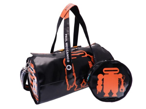 SPORT BAG BLACK AND ORANGE. ROLLING MODEL MADE OF LORRY TARPAULIN. - Unique Pieces Paul Meccanico
