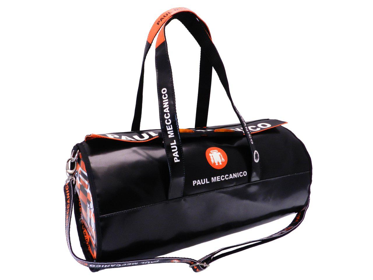SPORT BAG BLACK AND ORANGE. ROLLING MODEL MADE OF LORRY TARPAULIN. - Unique Pieces Paul Meccanico