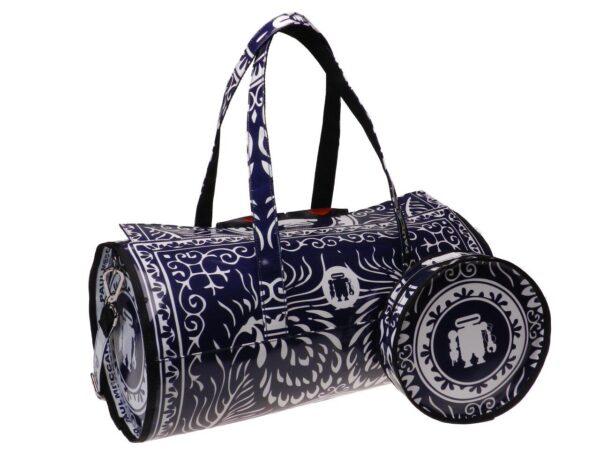 SPORT BAG BLUE AND WHITE COLOURS WITH PLAYING CARD FANTASY. ROLLING MODEL MADE OF LORRY TARPAULIN. - Unique Pieces Paul Meccanico