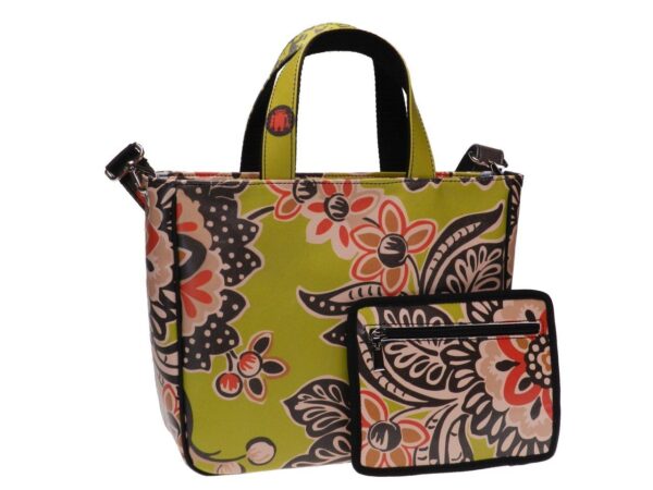 TOTE BAG ACID GREEN COLOUR FLORAL FANTASY. GLAM MODEL MADE OF SOFT SYNTETHIC LEATHER. - Unique Pieces Paul Meccanico