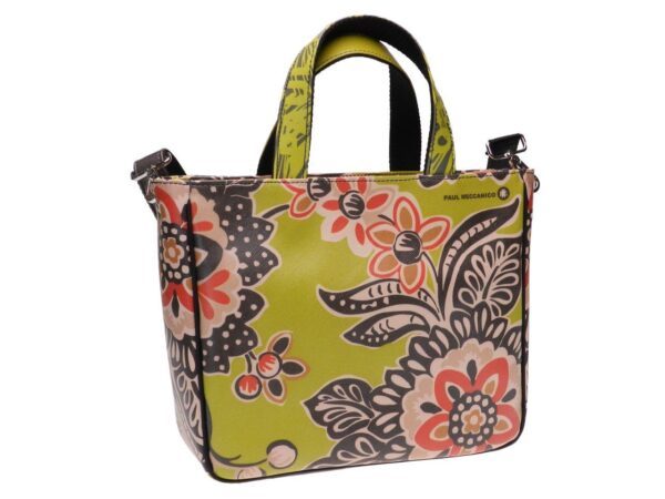 TOTE BAG ACID GREEN COLOUR FLORAL FANTASY. GLAM MODEL MADE OF SOFT SYNTETHIC LEATHER. - Unique Pieces Paul Meccanico