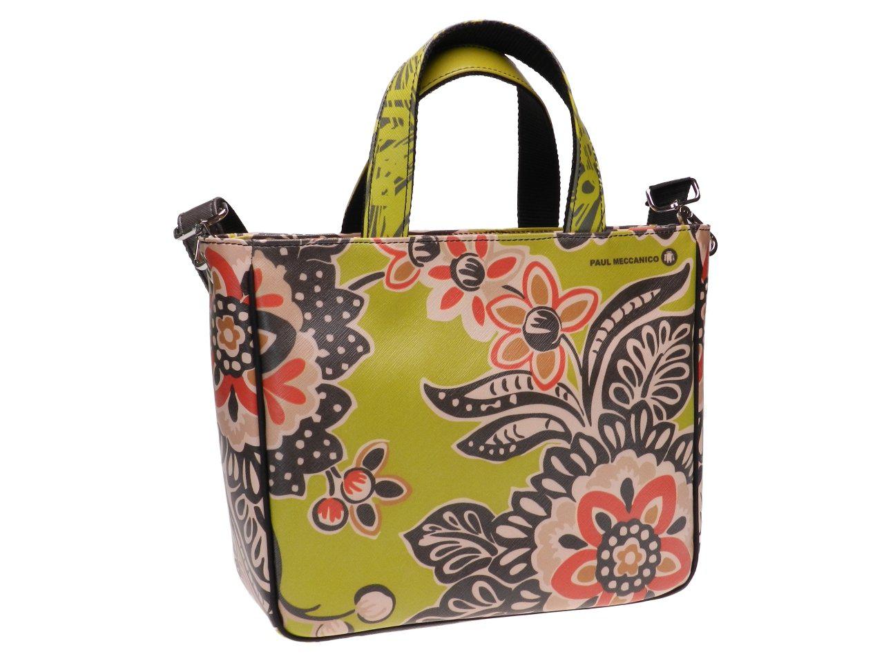 TOTE BAG ACID GREEN COLOUR FLORAL FANTASY. GLAM MODEL MADE OF SOFT SYNTETHIC LEATHER. - Unique Pieces Paul Meccanico