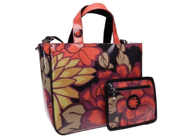 TOTE BAG ANTHRACITE COLOUR FLORAL FANTASY. GLAM MODEL MADE OF LORRY TARPAULIN. - Unique Pieces Paul Meccanico