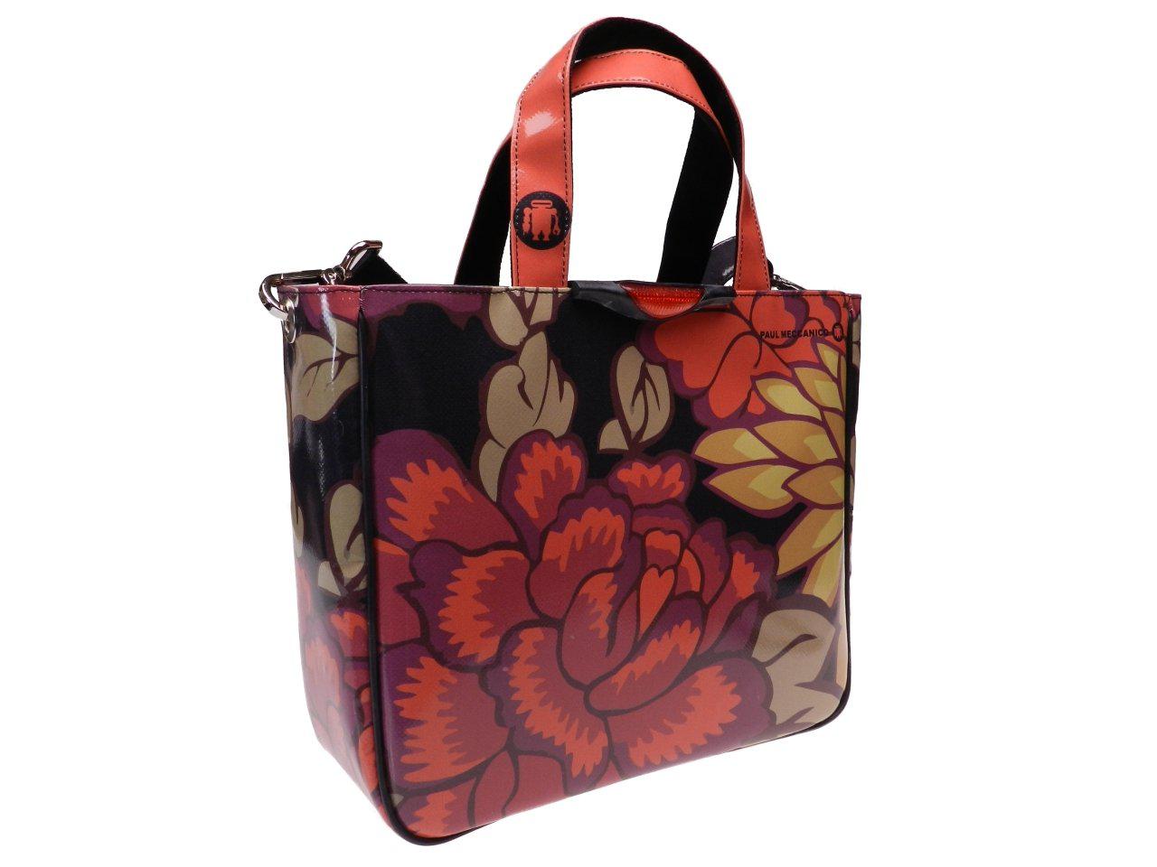 TOTE BAG ANTHRACITE COLOUR FLORAL FANTASY. GLAM MODEL MADE OF LORRY TARPAULIN. - Unique Pieces Paul Meccanico