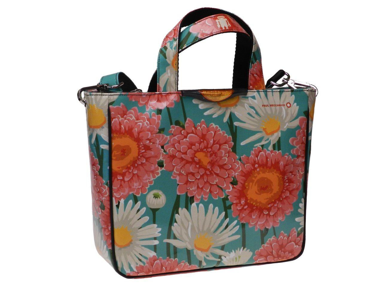 TOTE BAG AQUAMARINE FLORAL FANTASY. GLAM MODEL MADE OF LORRY TARPAULIN. - Unique Pieces Paul Meccanico
