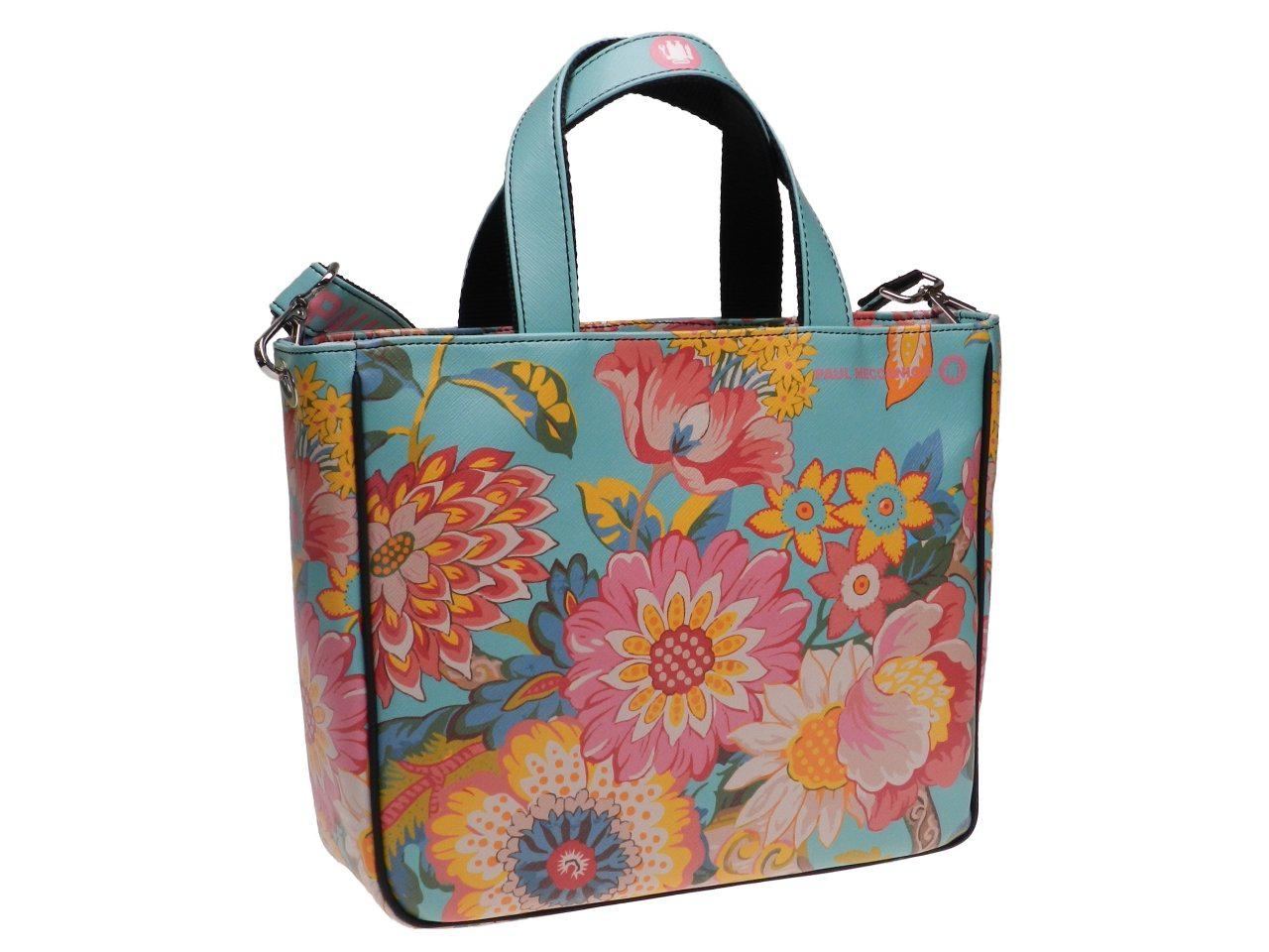 TOTE BAG AQUAMARINE FLORAL FANTASY. GLAM MODEL MADE OF SOFT SYNTETHIC LEATHER. - Unique Pieces Paul Meccanico