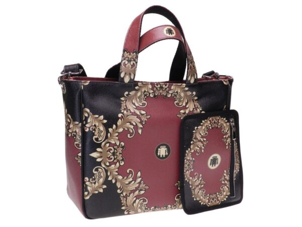 TOTE BAG BLACK AND DARK RED COLOURS. GLAM MODEL HAMMERED SYNTHETIC LEATHER. - Unique Pieces Paul Meccanico