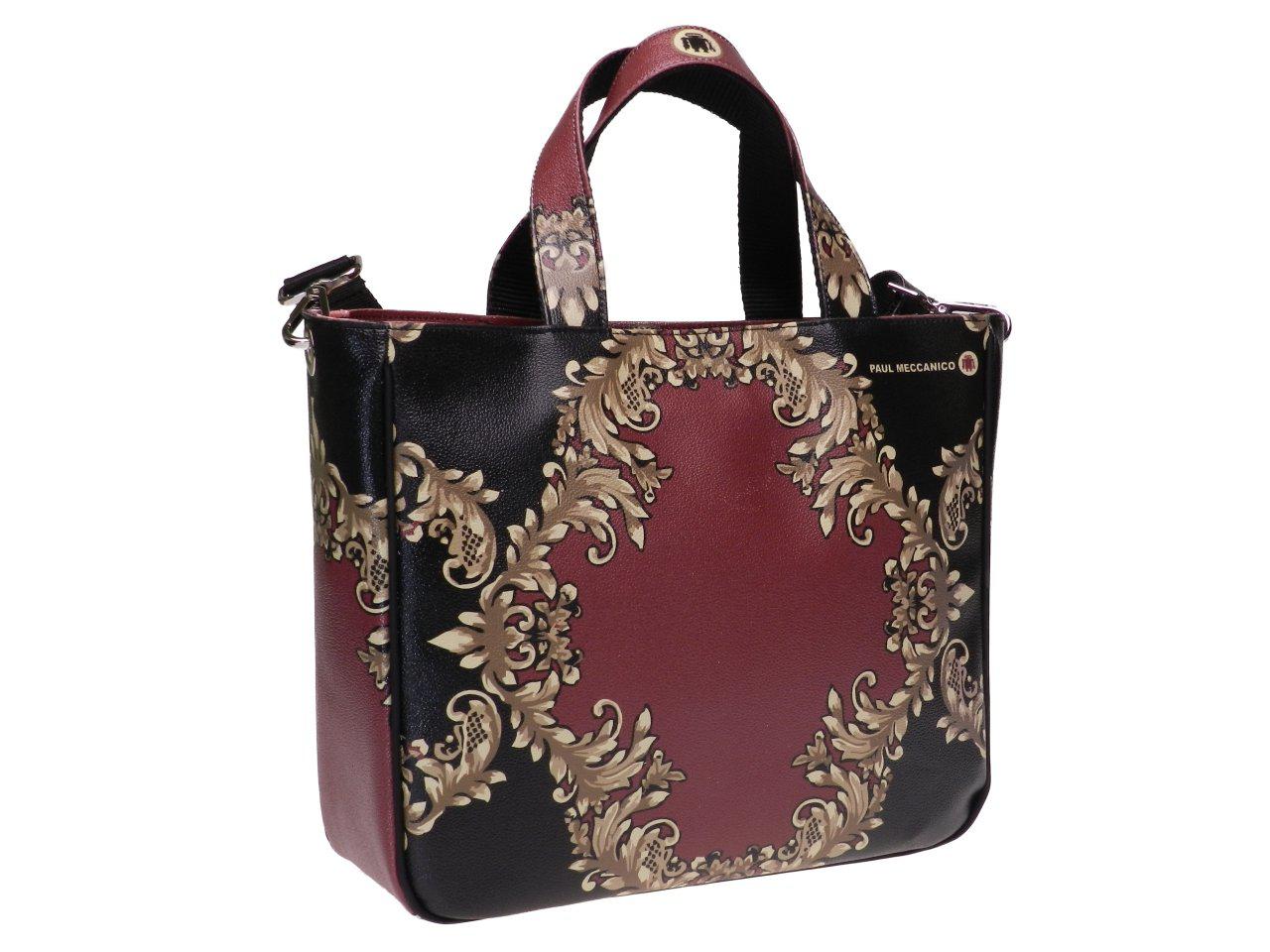 TOTE BAG BLACK AND DARK RED COLOURS. GLAM MODEL HAMMERED SYNTHETIC LEATHER. - Unique Pieces Paul Meccanico