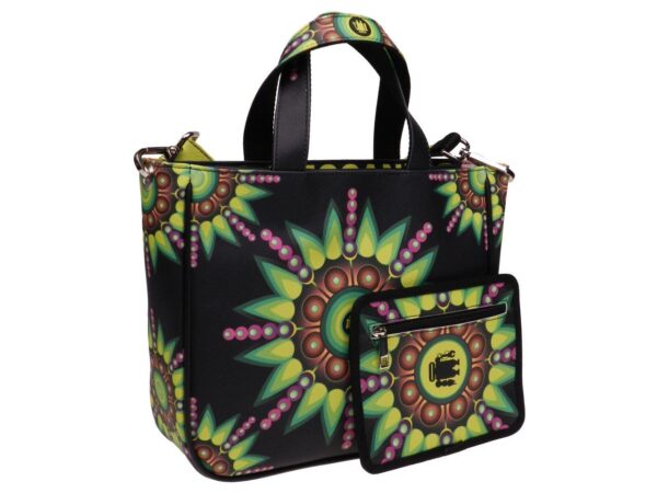 TOTE BAG BLACK AND FLUORESCENT GREEN COLOURS WITH ABSTRACT FANTASY. GLAM MODEL MADE OF SOFT SYNTETHIC LEATHER. - Unique Pieces Paul Meccanico