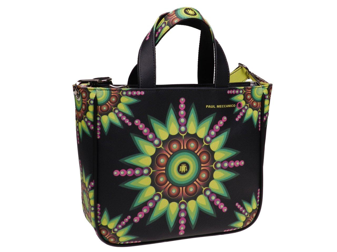 TOTE BAG BLACK AND FLUORESCENT GREEN COLOURS WITH ABSTRACT FANTASY. GLAM MODEL MADE OF SOFT SYNTETHIC LEATHER. - Unique Pieces Paul Meccanico