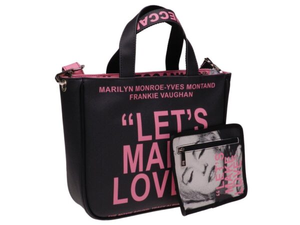 TOTE BAG BLACK AND FUXIA COLOURS CINEMA FANTASY "LET'S MAKE LOVE". GLAM MODEL MADE OF SOFT SYNTETHIC LEATHER. - Unique Pieces Paul Meccanico