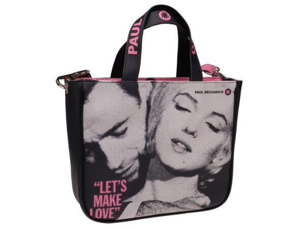 TOTE BAG BLACK AND FUXIA COLOURS CINEMA FANTASY "LET'S MAKE LOVE". GLAM MODEL MADE OF SOFT SYNTETHIC LEATHER. - Unique Pieces Paul Meccanico