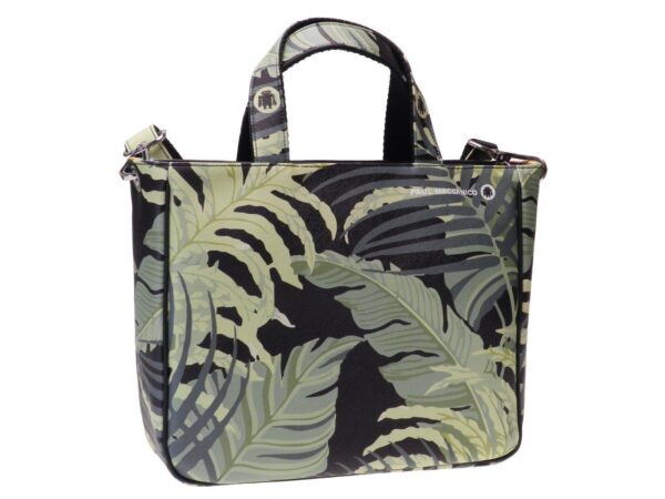 TOTE BAG BLACK AND GREEN COLOURS WITH PALMS PRINT. GLAM MODEL MADE OF CRUELTY FREE LEATHER. - Unique Pieces Paul Meccanico