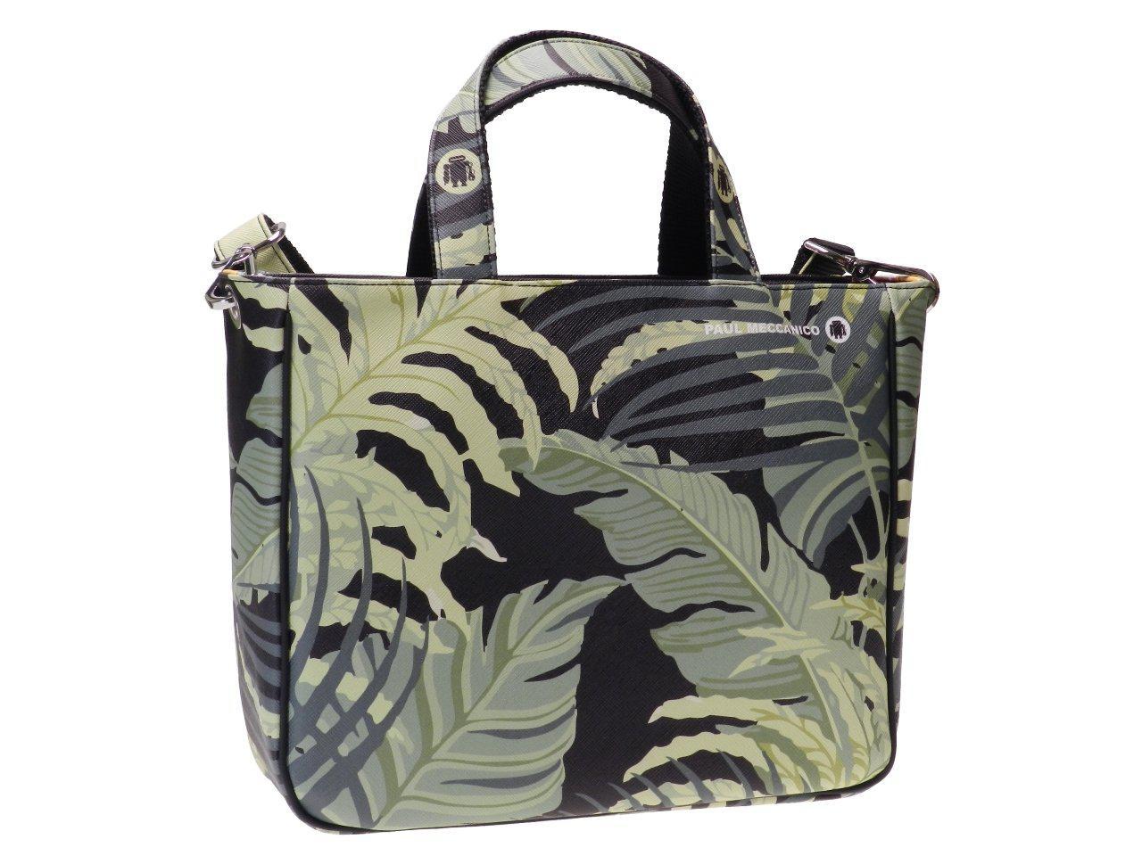 TOTE BAG BLACK AND GREEN COLOURS WITH PALMS PRINT. GLAM MODEL MADE OF CRUELTY FREE LEATHER. - Unique Pieces Paul Meccanico