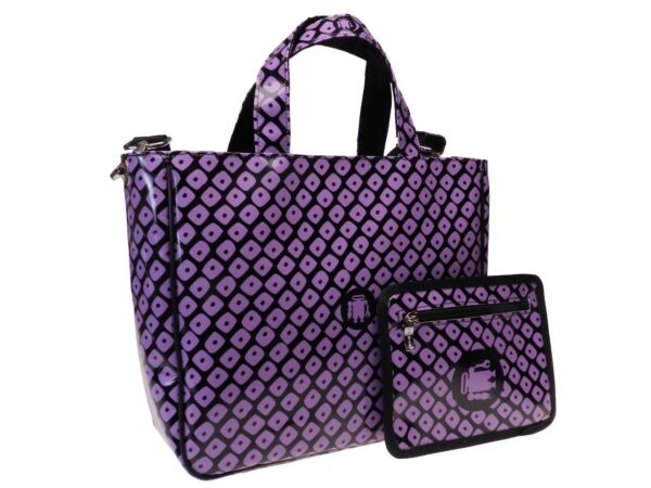 TOTE BAG BLACK AND LILAC COLOURS AFRO FANTASY. GLAM MODEL MADE OF LORRY TARPAULIN. - Unique Pieces Paul Meccanico