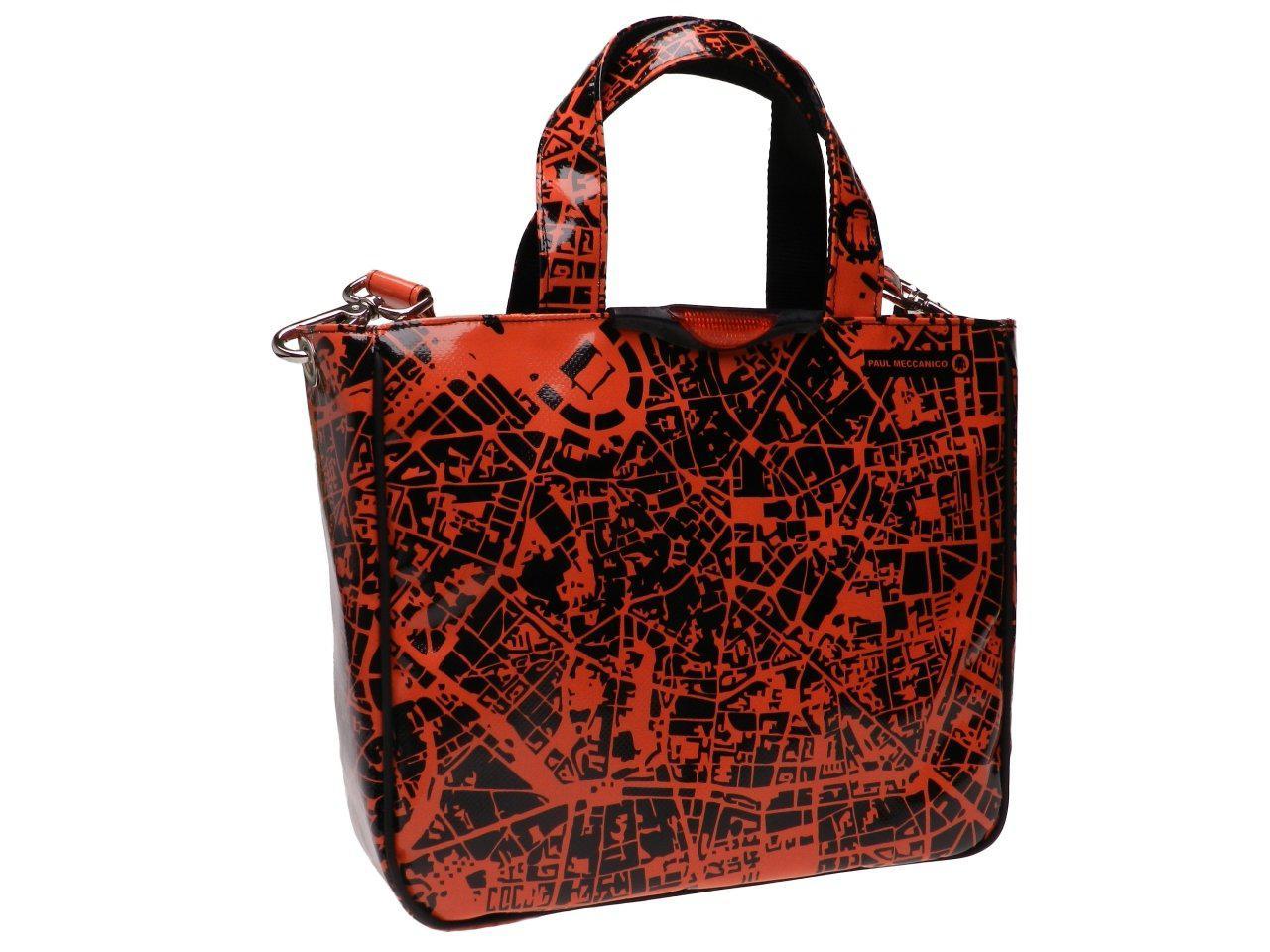 TOTE BAG BLACK AND ORANGE COLOURS "ROAD MAP". GLAM MODEL MADE OF LORRY TARPAULIN. - Unique Pieces Paul Meccanico