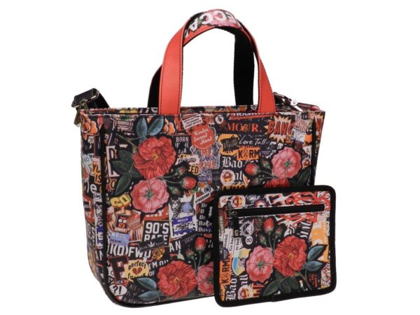 TOTE BAG BLACK AND RED COLOURS MURALES FANTASY. GLAM MODEL MADE OF SOFT SYNTETHIC LEATHER. - Unique Pieces Paul Meccanico