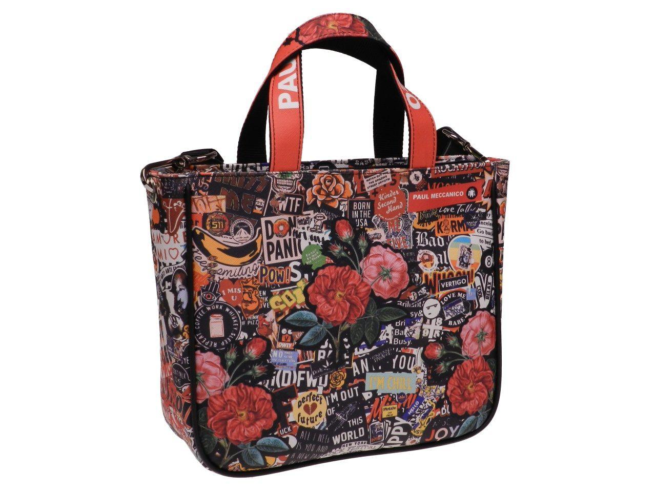 TOTE BAG BLACK AND RED COLOURS MURALES FANTASY. GLAM MODEL MADE OF SOFT SYNTETHIC LEATHER. - Unique Pieces Paul Meccanico