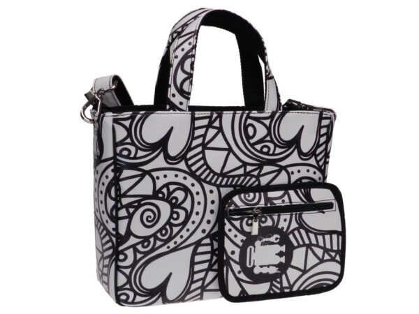 TOTE BAG BLACK AND WHITE ARTISTIC FANTASY. GLAM MODEL MADE OF SOFT SYNTETHIC LEATHER. - Unique Pieces Paul Meccanico