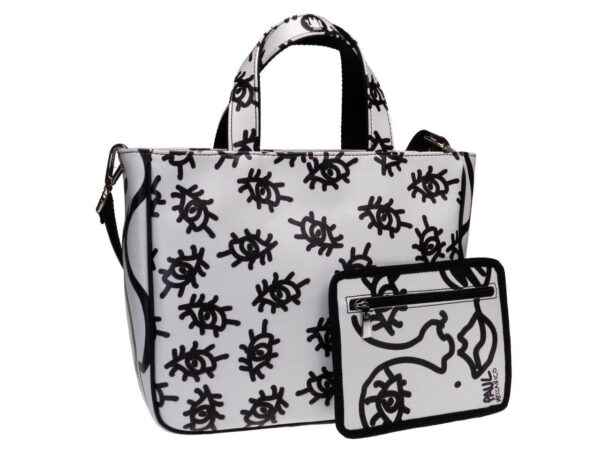TOTE BAG BLACK AND WHITE ARTISTIC FANTASY. GLAM MODEL MADE OF SOFT SYNTETHIC LEATHER. - Unique Pieces Paul Meccanico