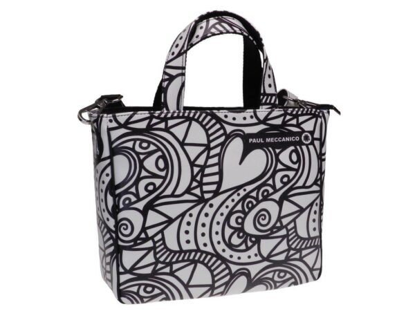 TOTE BAG BLACK AND WHITE ARTISTIC FANTASY. GLAM MODEL MADE OF SOFT SYNTETHIC LEATHER. - Unique Pieces Paul Meccanico
