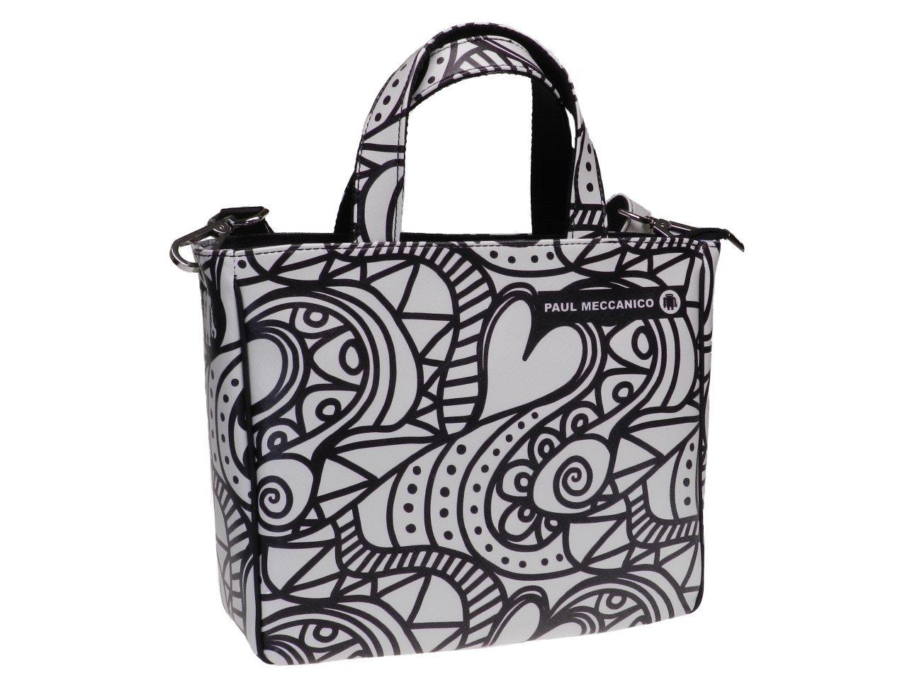 TOTE BAG BLACK AND WHITE ARTISTIC FANTASY. GLAM MODEL MADE OF SOFT SYNTETHIC LEATHER. - Unique Pieces Paul Meccanico