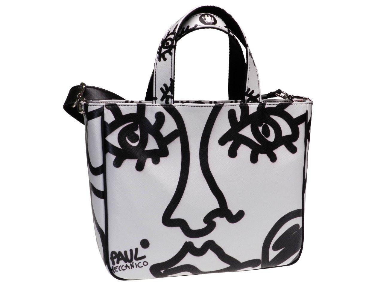 TOTE BAG BLACK AND WHITE ARTISTIC FANTASY. GLAM MODEL MADE OF SOFT SYNTETHIC LEATHER. - Unique Pieces Paul Meccanico