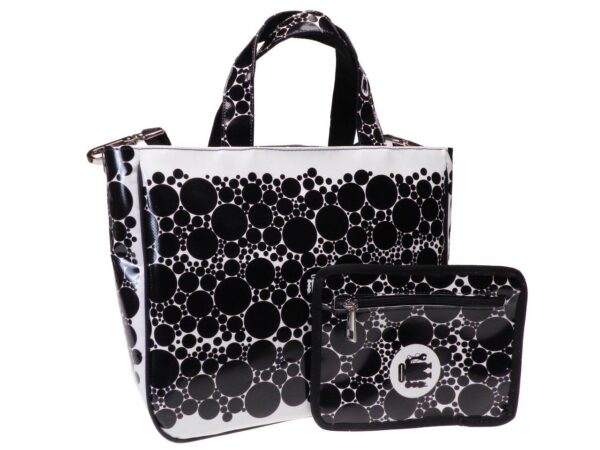 TOTE BAG BLACK AND WHITE COLOUR WITH BUBBLES FANTASY. GLAM MODEL MADE OF LORRY TARPAULIN. - Unique Pieces Paul Meccanico
