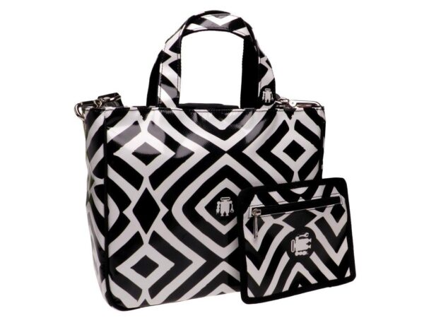 TOTE BAG BLACK AND WHITE COLOURS AFRO FANTASY. GLAM MODEL MADE OF LORRY TARPAULIN. - Unique Pieces Paul Meccanico