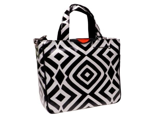 TOTE BAG BLACK AND WHITE COLOURS AFRO FANTASY. GLAM MODEL MADE OF LORRY TARPAULIN. - Unique Pieces Paul Meccanico