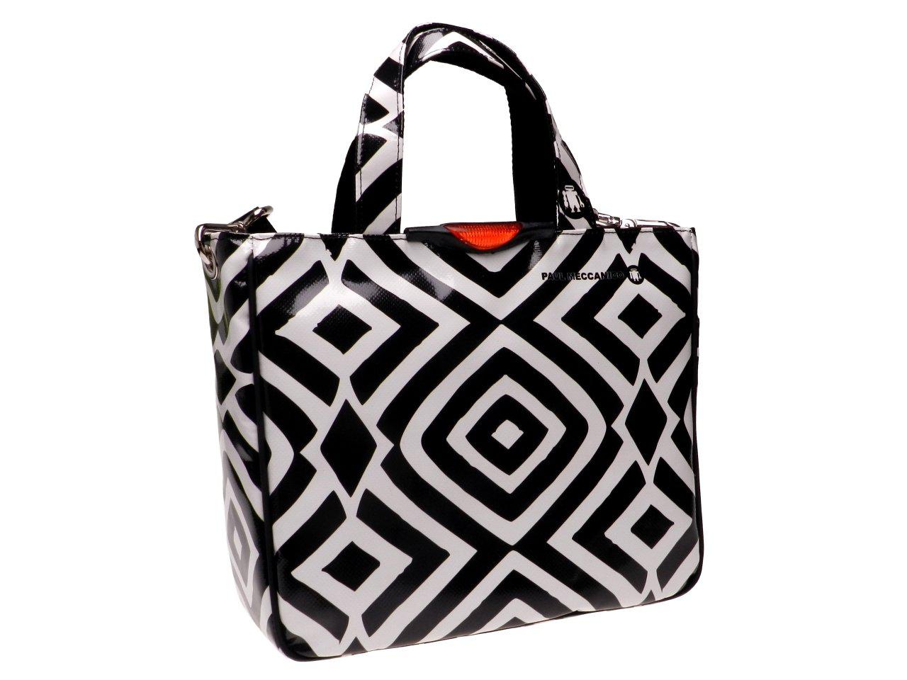 TOTE BAG BLACK AND WHITE COLOURS AFRO FANTASY. GLAM MODEL MADE OF LORRY TARPAULIN. - Unique Pieces Paul Meccanico