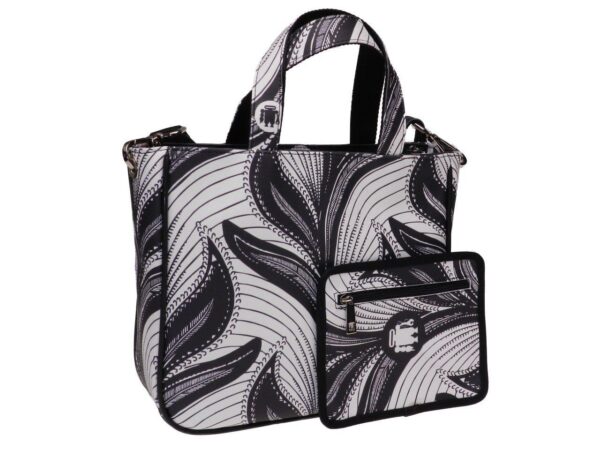 TOTE BAG BLACK AND WHITE COLOURS AFRO FANTASY. GLAM MODEL MADE OF SOFT SYNTETHIC LEATHER. - Unique Pieces Paul Meccanico