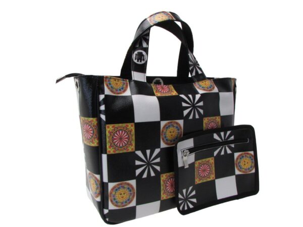 TOTE BAG BLACK AND WHITE COLOURS CHESS FANTASY. GLAM MODEL MADE OF SOFT SYNTETHIC LEATHER. - Unique Pieces Paul Meccanico