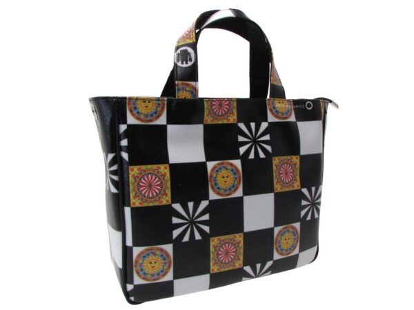 TOTE BAG BLACK AND WHITE COLOURS CHESS FANTASY. GLAM MODEL MADE OF SOFT SYNTETHIC LEATHER. - Unique Pieces Paul Meccanico