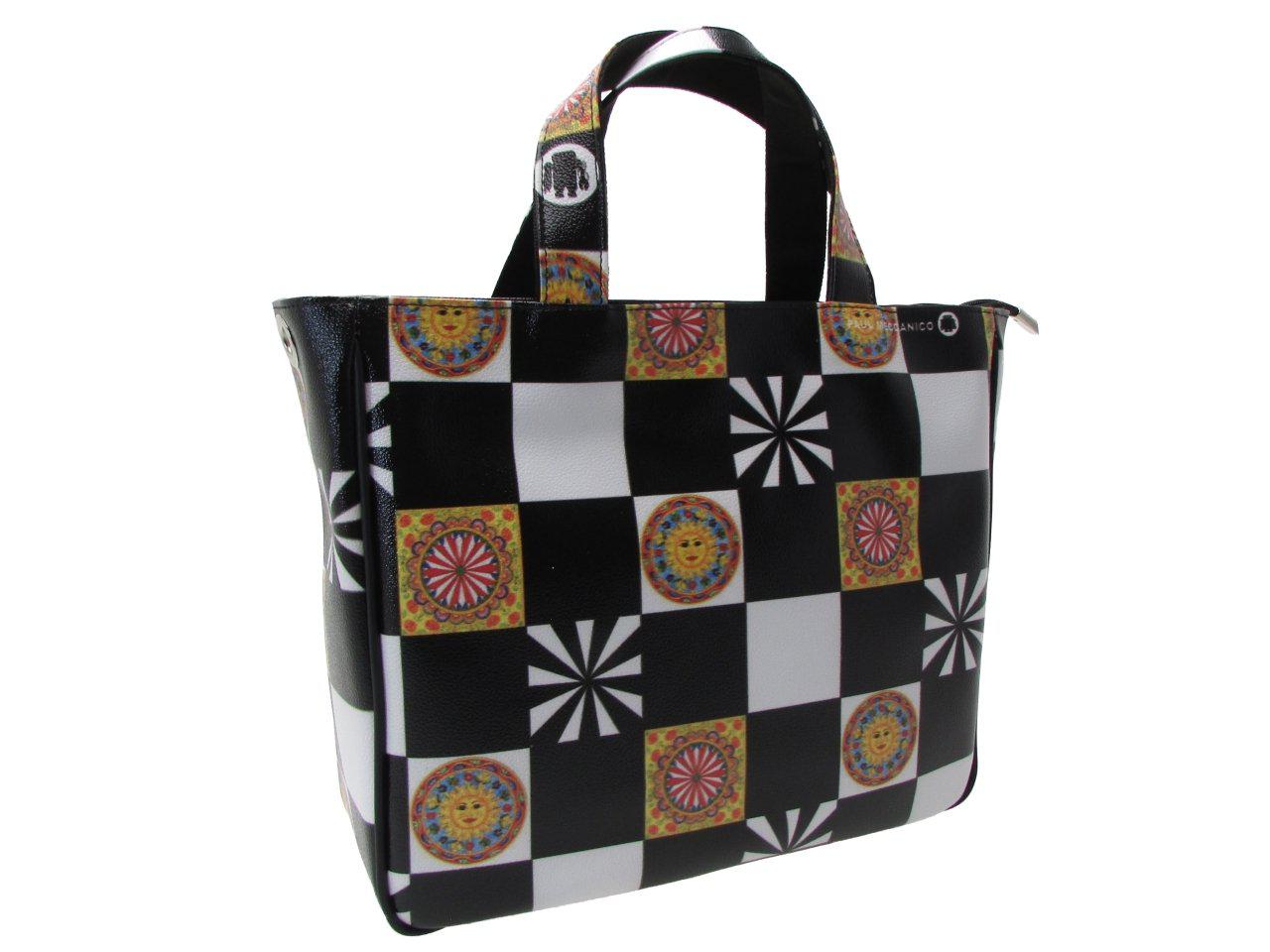 TOTE BAG BLACK AND WHITE COLOURS CHESS FANTASY. GLAM MODEL MADE OF SOFT SYNTETHIC LEATHER. - Unique Pieces Paul Meccanico