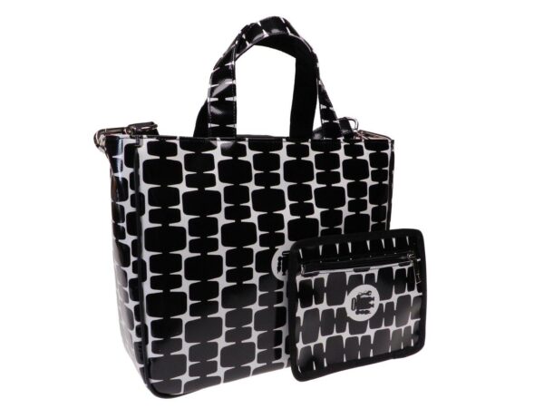 TOTE BAG BLACK AND WHITE COLOURS GEOMETRIC FANTASY. GLAM MODEL MADE OF LORRY TARPAULIN. - Unique Pieces Paul Meccanico