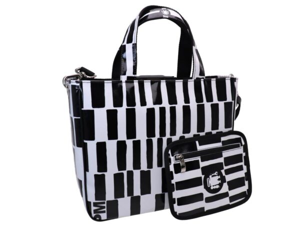 TOTE BAG BLACK AND WHITE COLOURS GEOMETRIC FANTASY. GLAM MODEL MADE OF LORRY TARPAULIN. - Unique Pieces Paul Meccanico