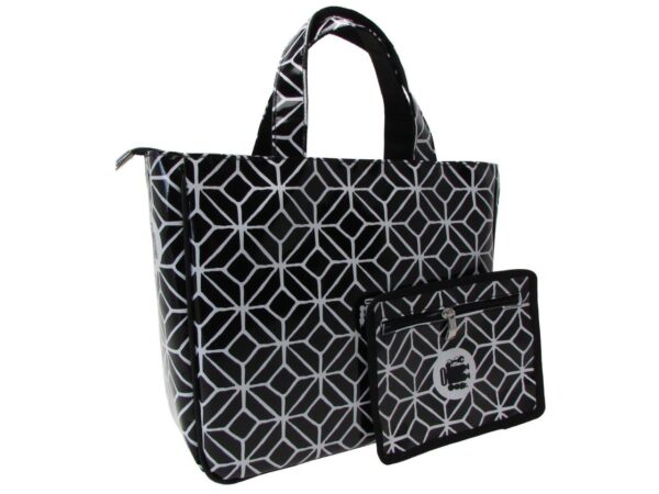 TOTE BAG BLACK AND WHITE COLOURS GEOMETRIC FANTASY. GLAM MODEL MADE OF LORRY TARPAULIN. - Unique Pieces Paul Meccanico